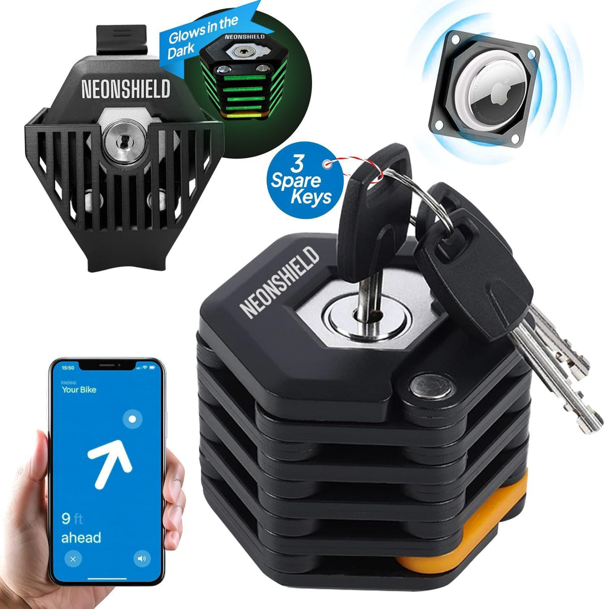 Heavy Duty Folding Bike Chain Lock with Mount and Glow-in-Dark Feature