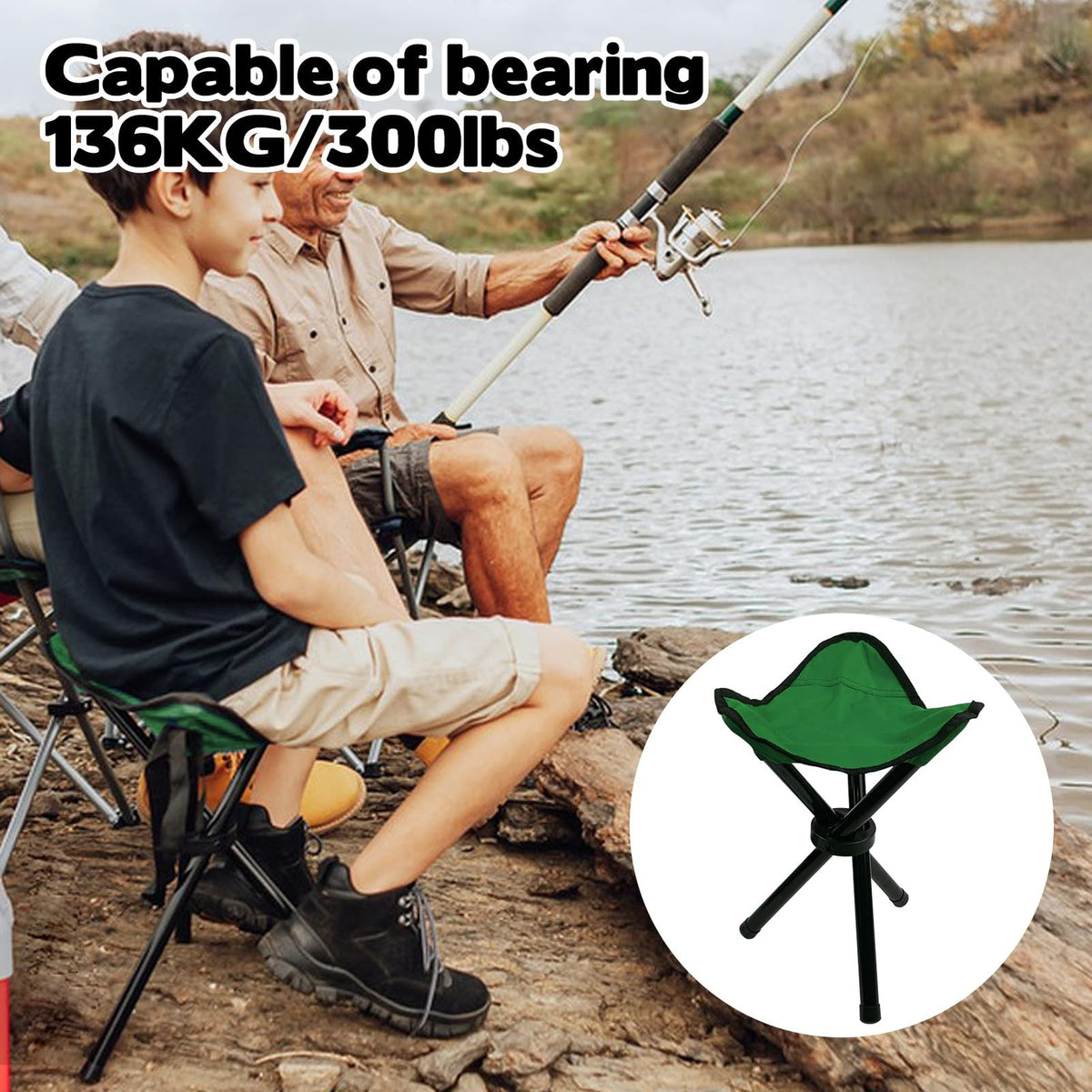 Portable Folding Camping Stool with 300lb Capacity Outdoor Tripod Chair