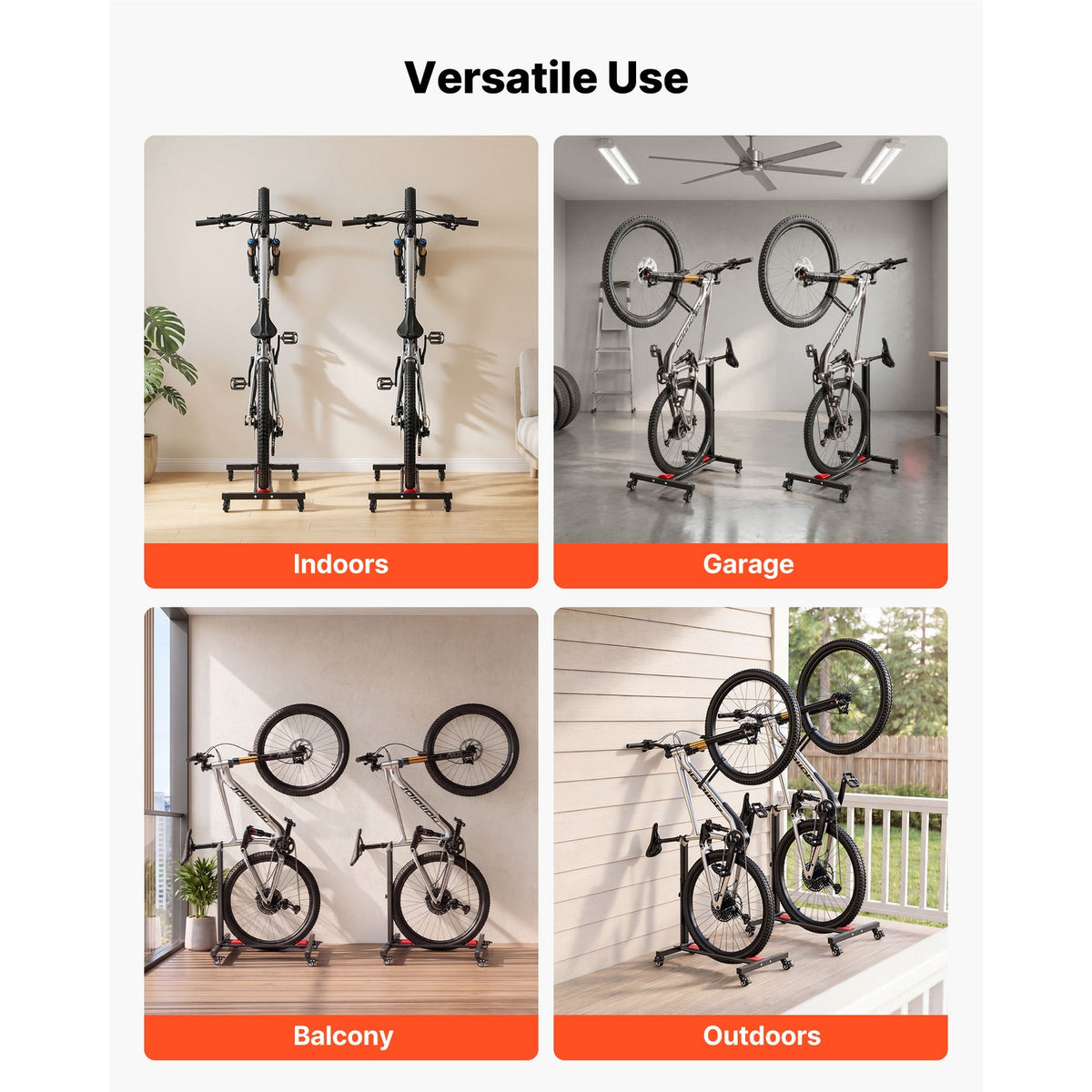 Bike Stand 2-Pack Freestanding Bicycle Rack with Vertical & Horizontal Storage