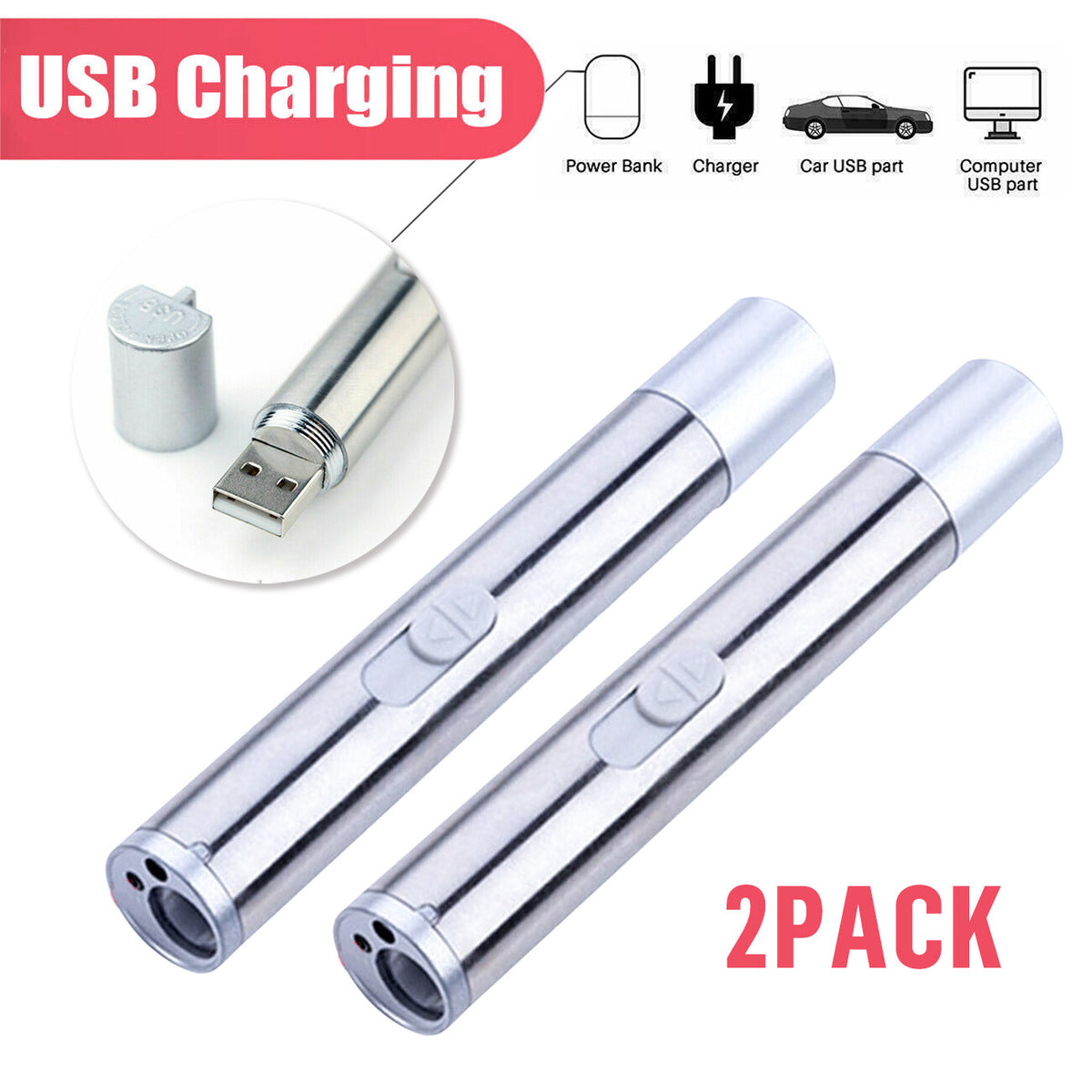 2PCS USB Rechargeable Laser Pointer Pen for Pets and Presentations