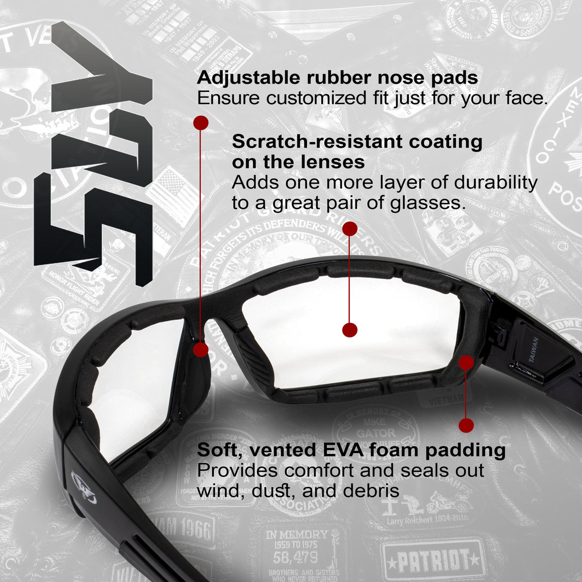 Photochromic Motorcycle Glasses with Padded Frame and UV400 Protection