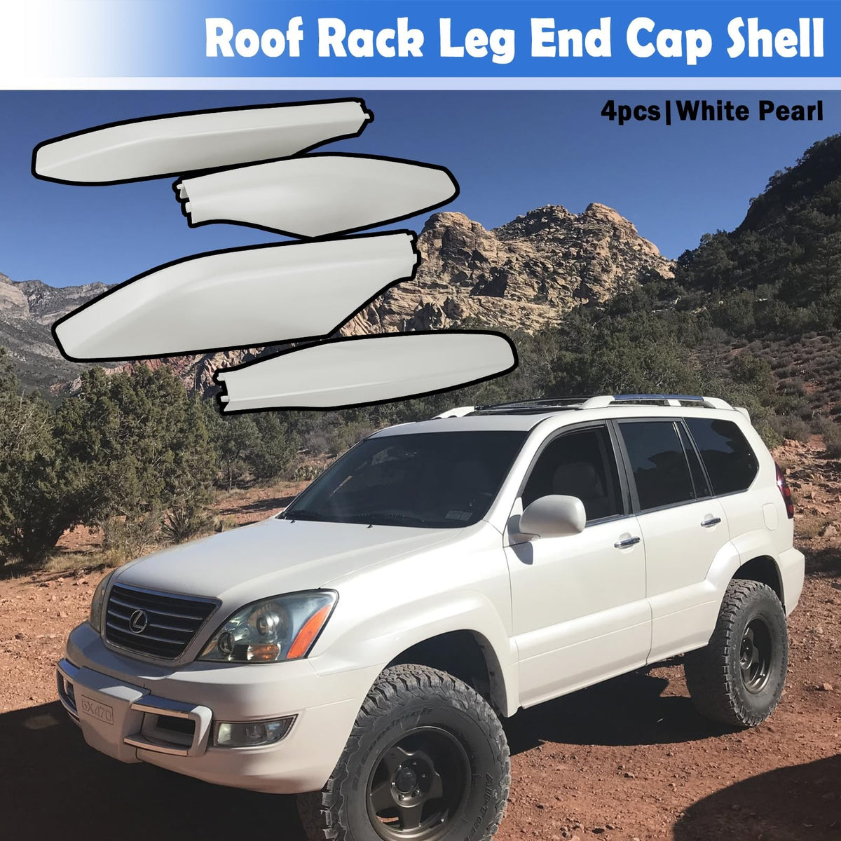 Roof Rack End Cover Shell for Lexus GX470 2003-2009 - White Pearl 4pcs