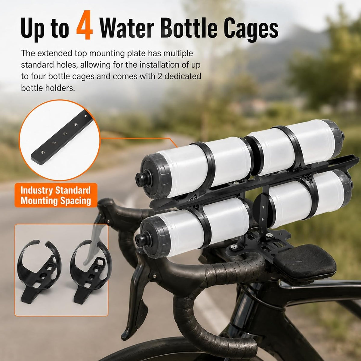 Bike Bottle Cage Adapter with Adjustable Height for Triathlon & Road Cycling