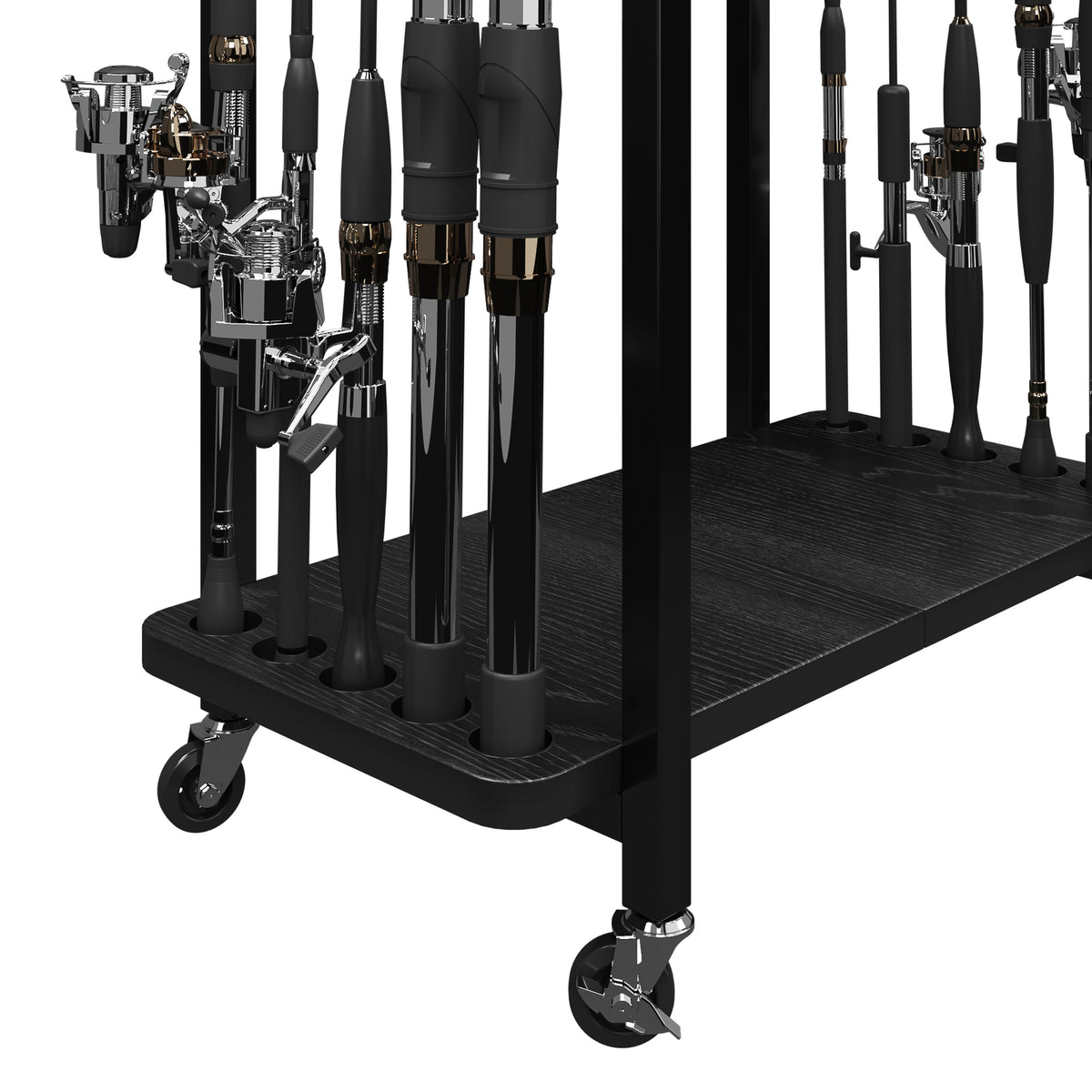 10 Rod Fishing Rod Holder Rack with Tackle Storage and Mobility