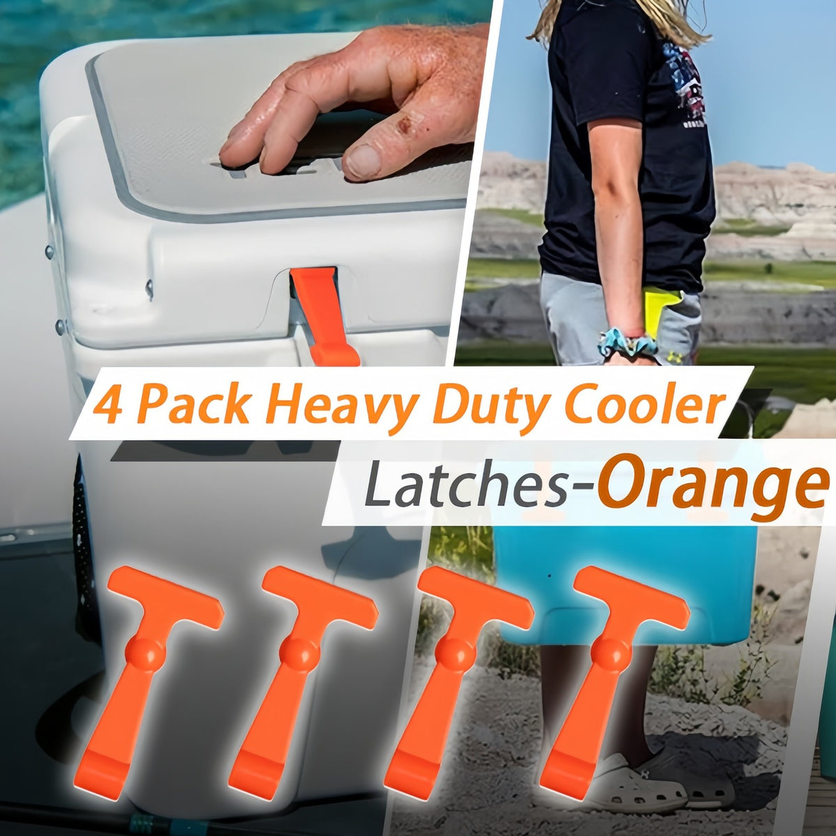 Heavy Duty Cooler Latches Replacement Orange for YETI & RTIC Coolers - 4 Pack