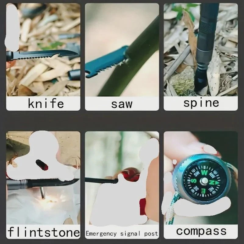 Multi-Function Tactical Hiking Stick with Compass, Saw, and Fire Tool - Aluminum Alloy Extendable Pole