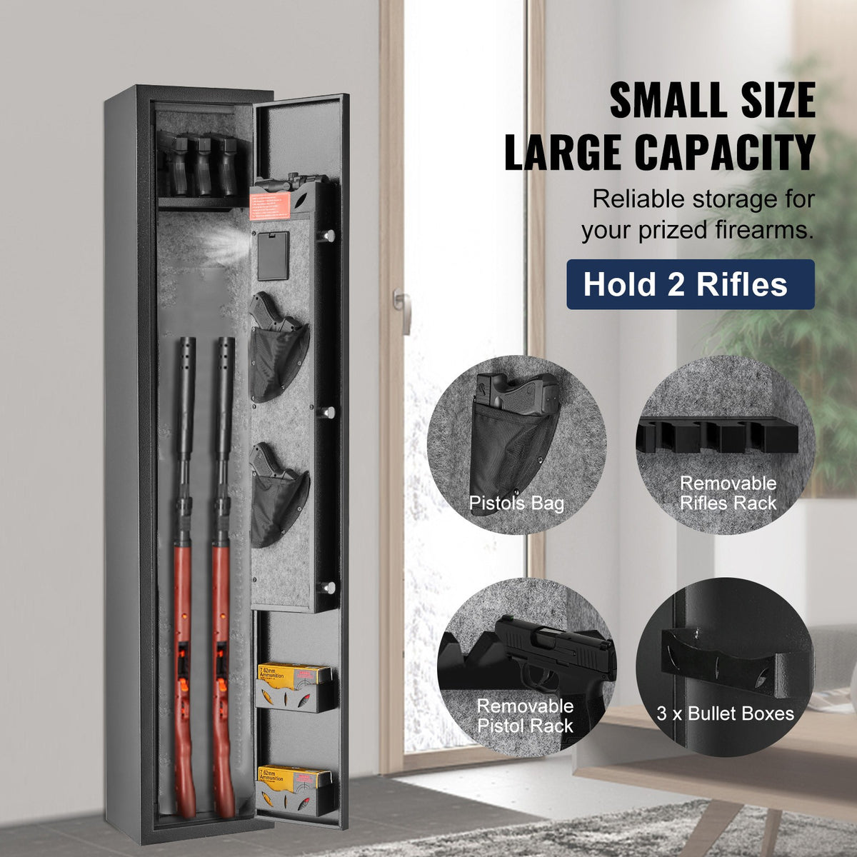 Gun Safe with Digital Keypad & Lock, Holds 2 Rifles & 4 Pistols