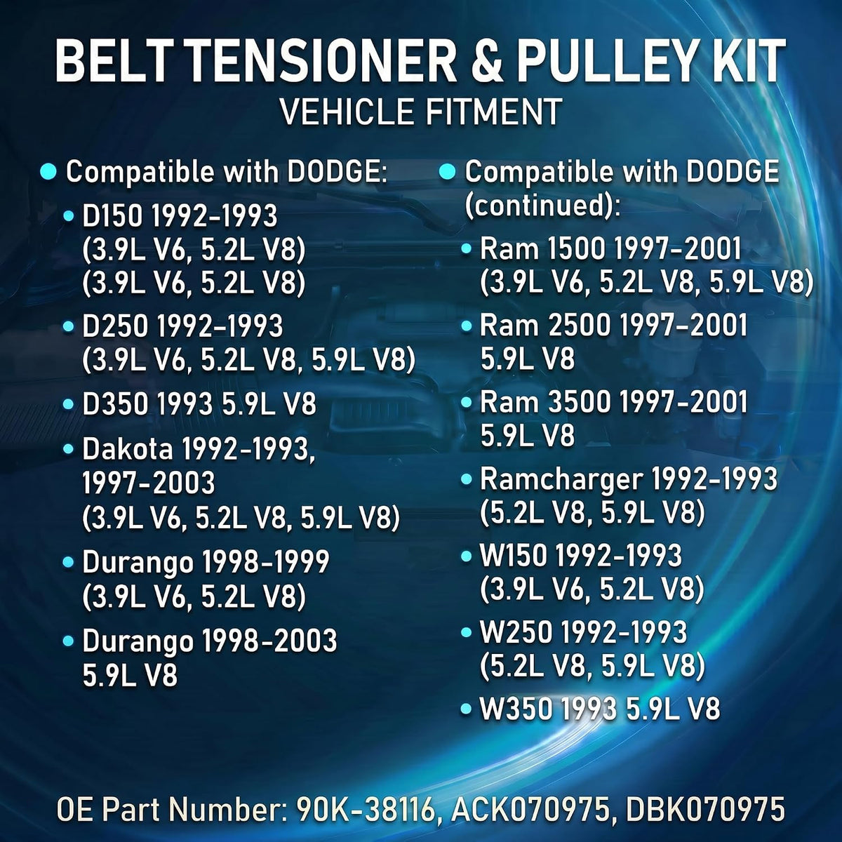 Serpentine Belt Drive Kit for Dodge Ram 1500 - Includes Belt, Tensioner & Pulley
