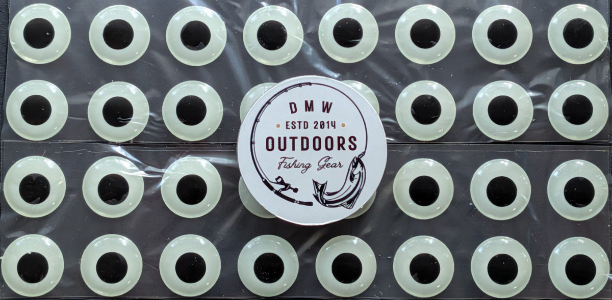 Glow in the Dark 3D Fish Eyes for Fly Tying & Lures - 10mm, 64 Pack