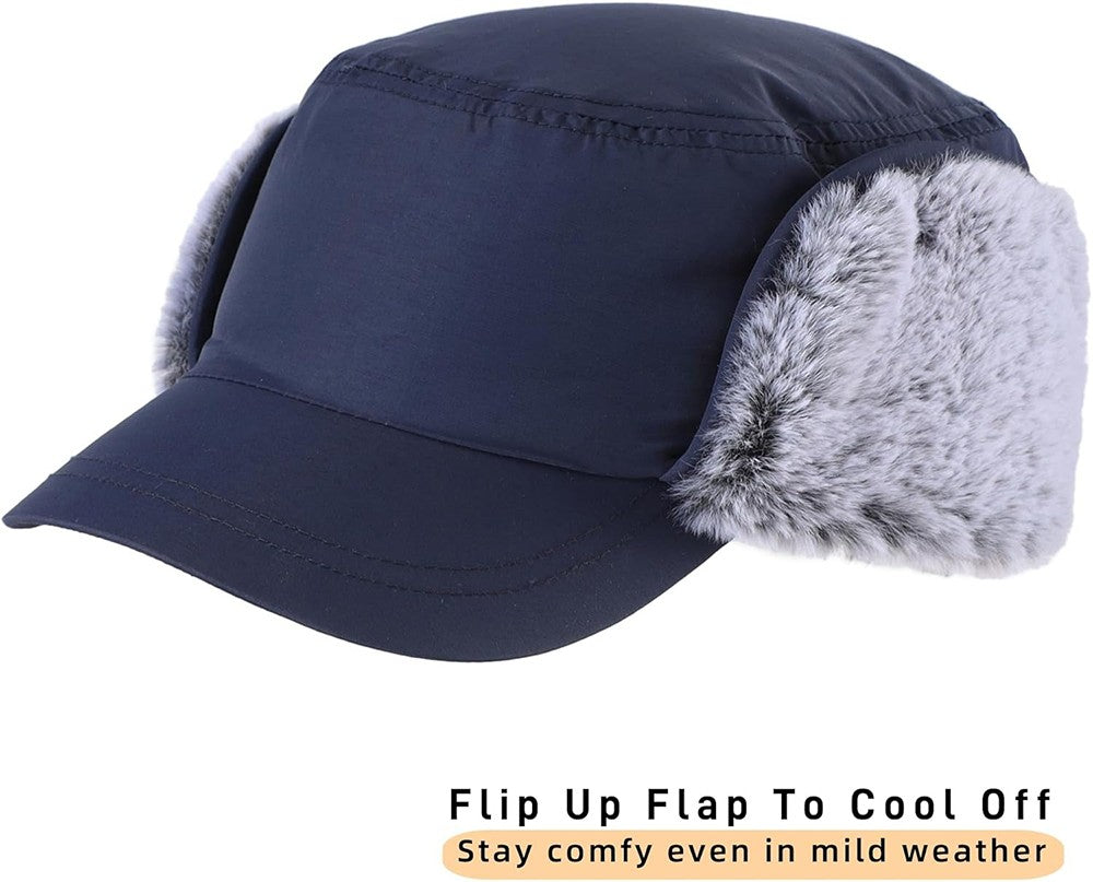 Men's Winter Hat with Visor and Earflaps - Waterproof, Insulated, Adjustable