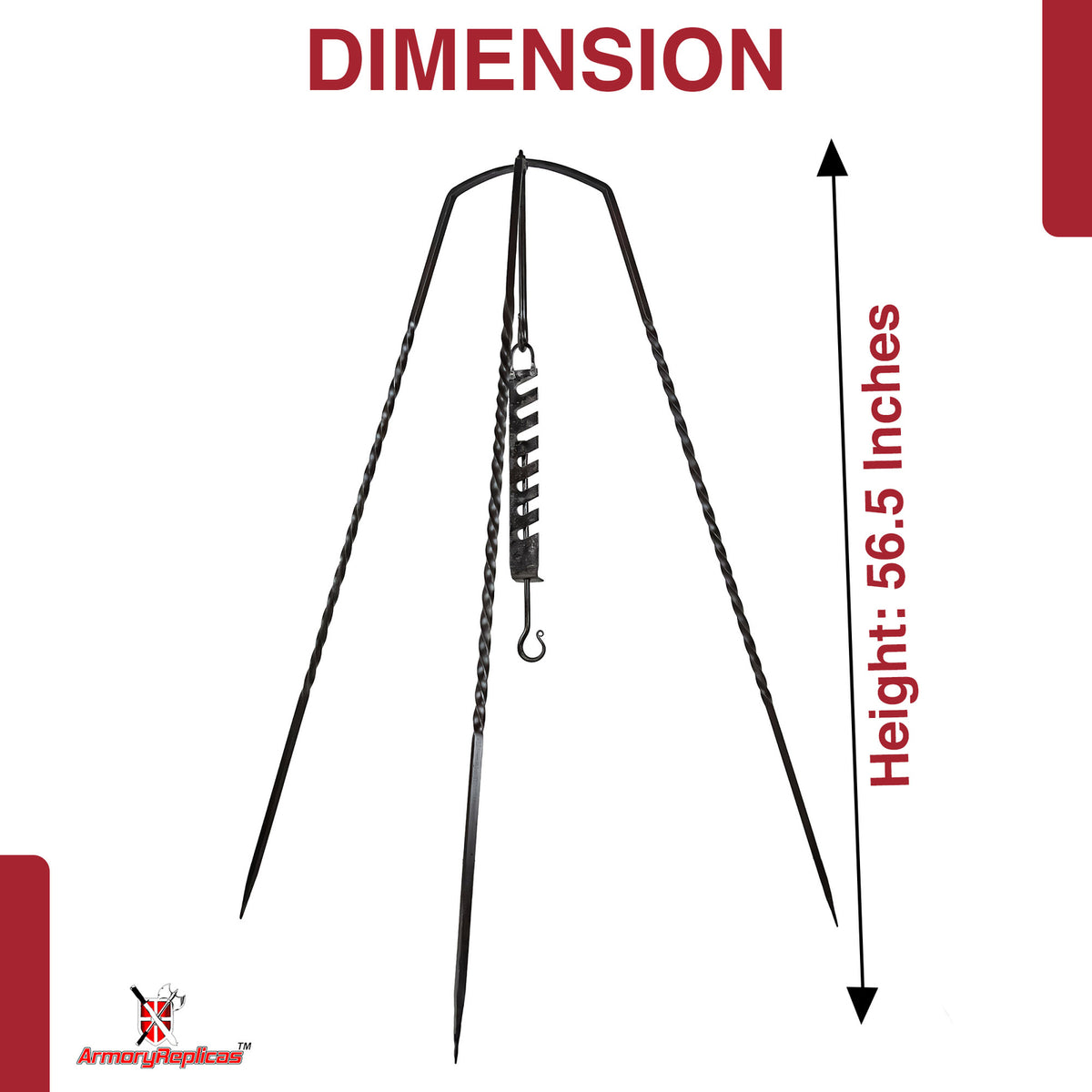 Outdoor Camping Tripod with Adjustable Iron Pot Hook 56.5 Inch