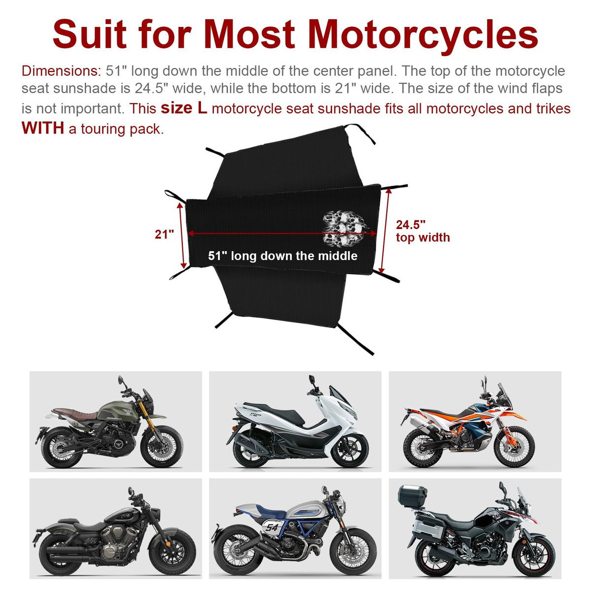 Waterproof Motorcycle Seat Cover Sun Shade Heavy Duty Windproof Fit L Black Skulls