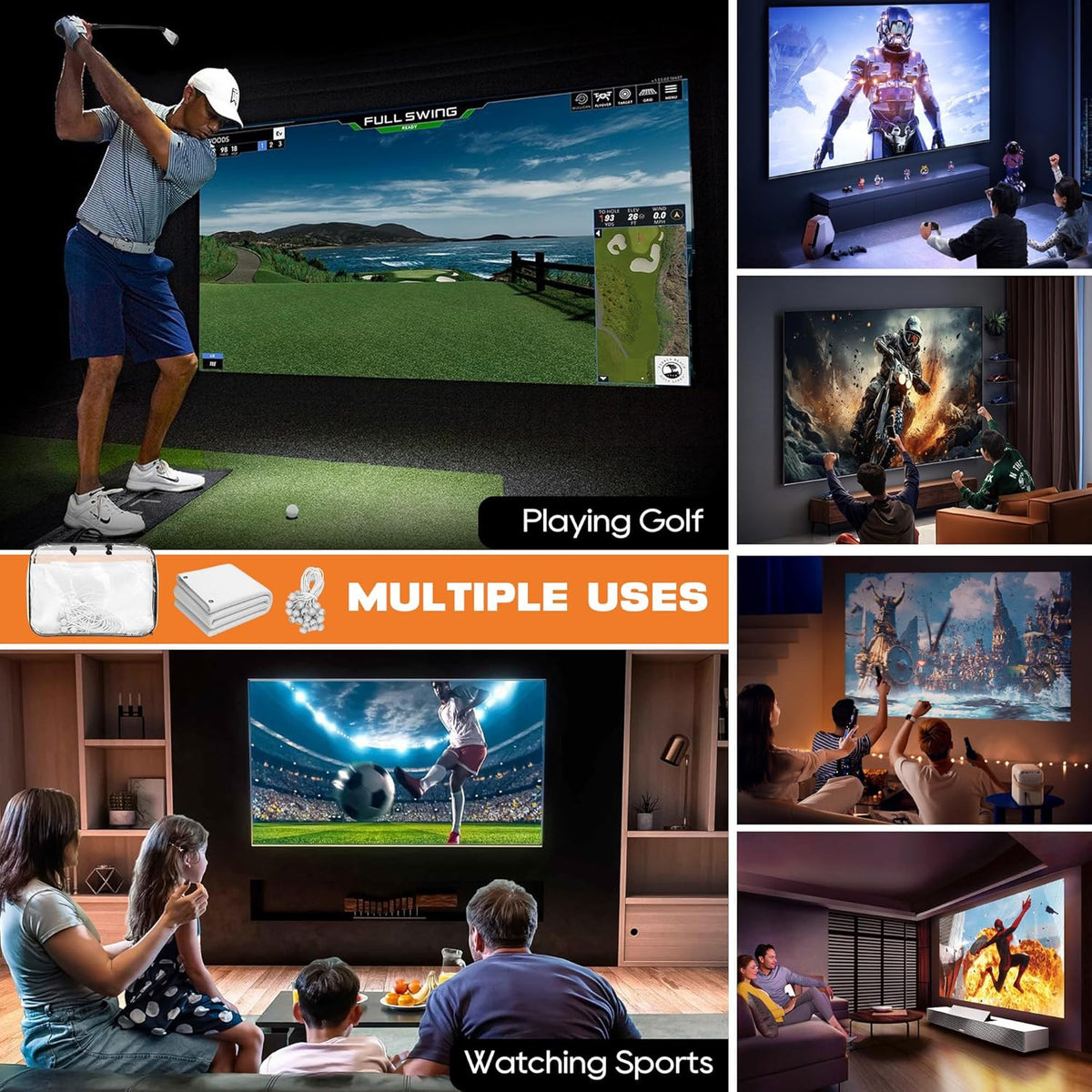 Golf Impact Screen 4mm Thick HD Indoor Outdoor Practice Screen with Reinforced Edges