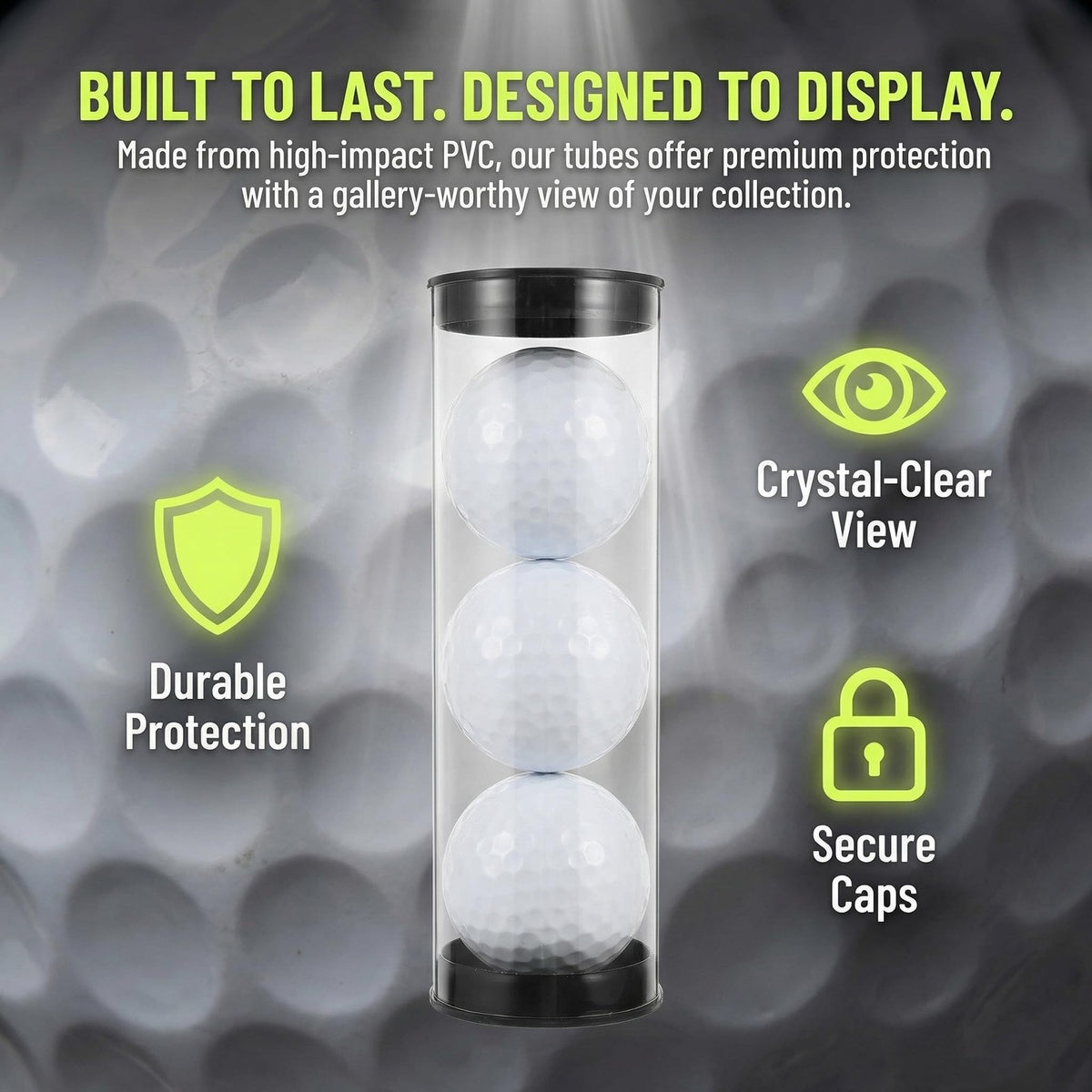 Golf Ball Display Tube Set with Caps - Clear PVC, Multi Color, 4 Pack