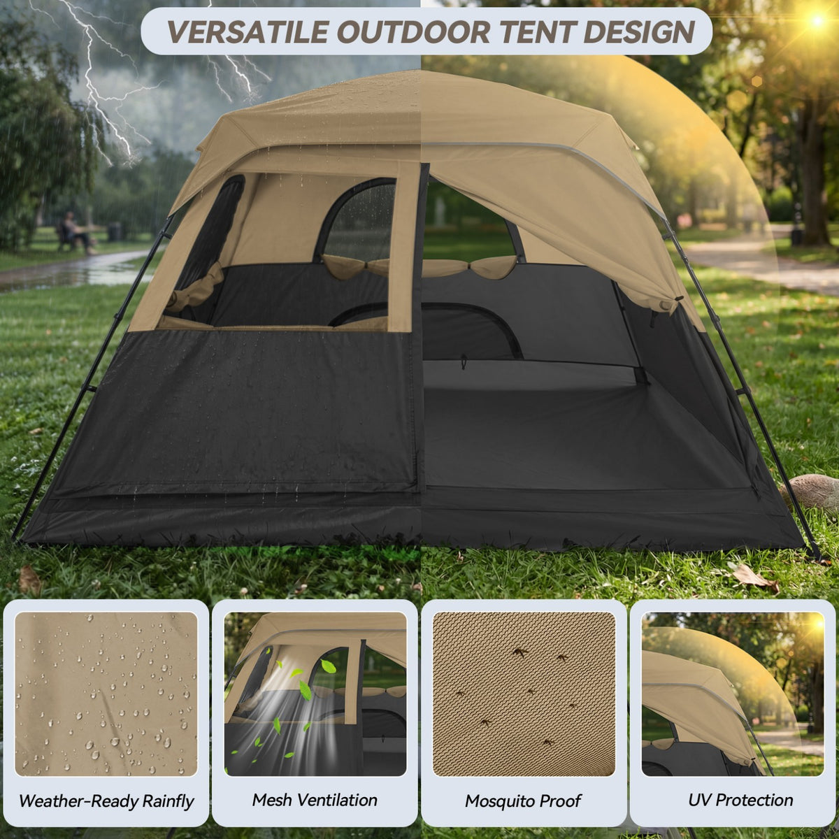8-Person Camping Tent Waterproof Windproof Easy Setup Backpacking Shelter