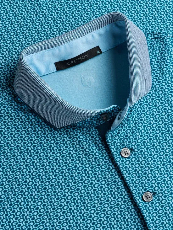 Men's Performance Polo Shirt with Geometric Pattern - Athletic Fit, Recycled Fabric
