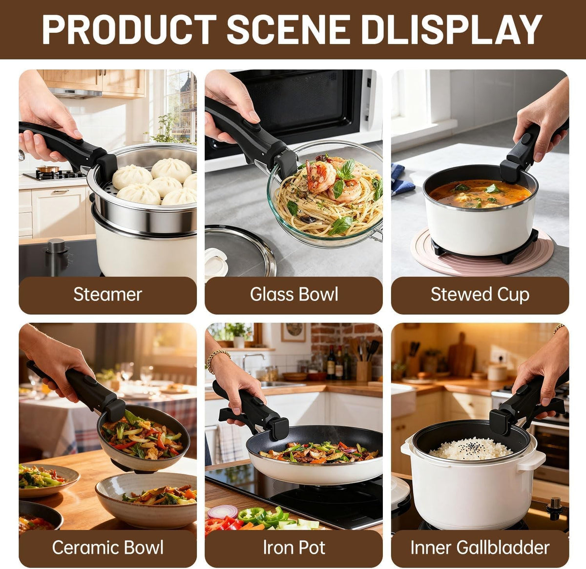 Removable Pot Handle Set - Universal Detachable Black Handles for Pots and Pans