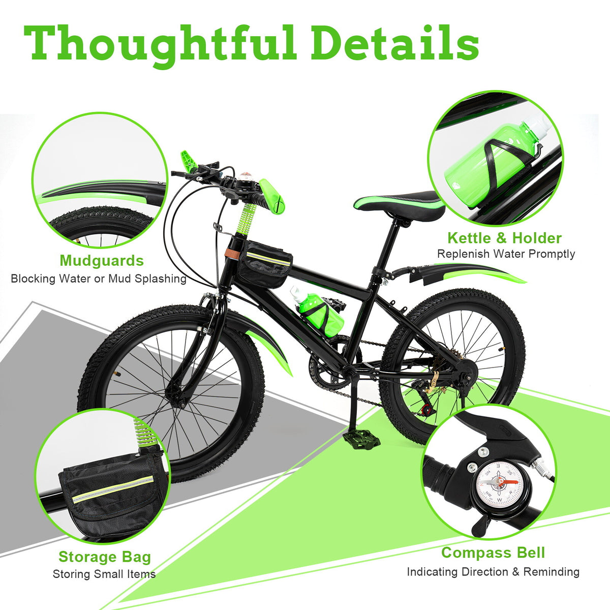 Kids Mountain Bike 20 Inch Bicycle with Adjustable Seat Multi-Speed Gears
