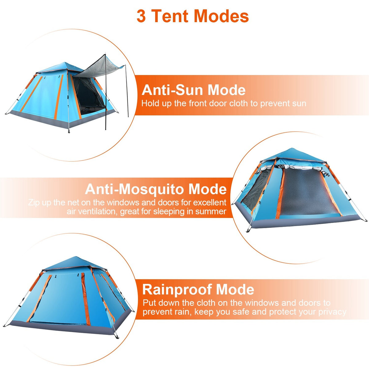4-5 Person Waterproof Camping Tent with Mosquito Nets & Windows for Hiking
