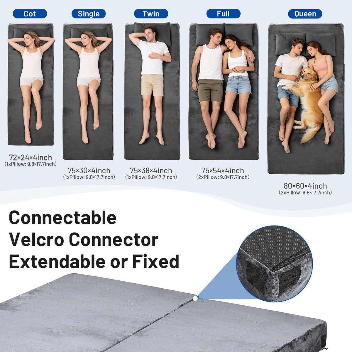 Extra Thick Memory Foam Camping Mattress Pad with Pillow - 4 Inch Support