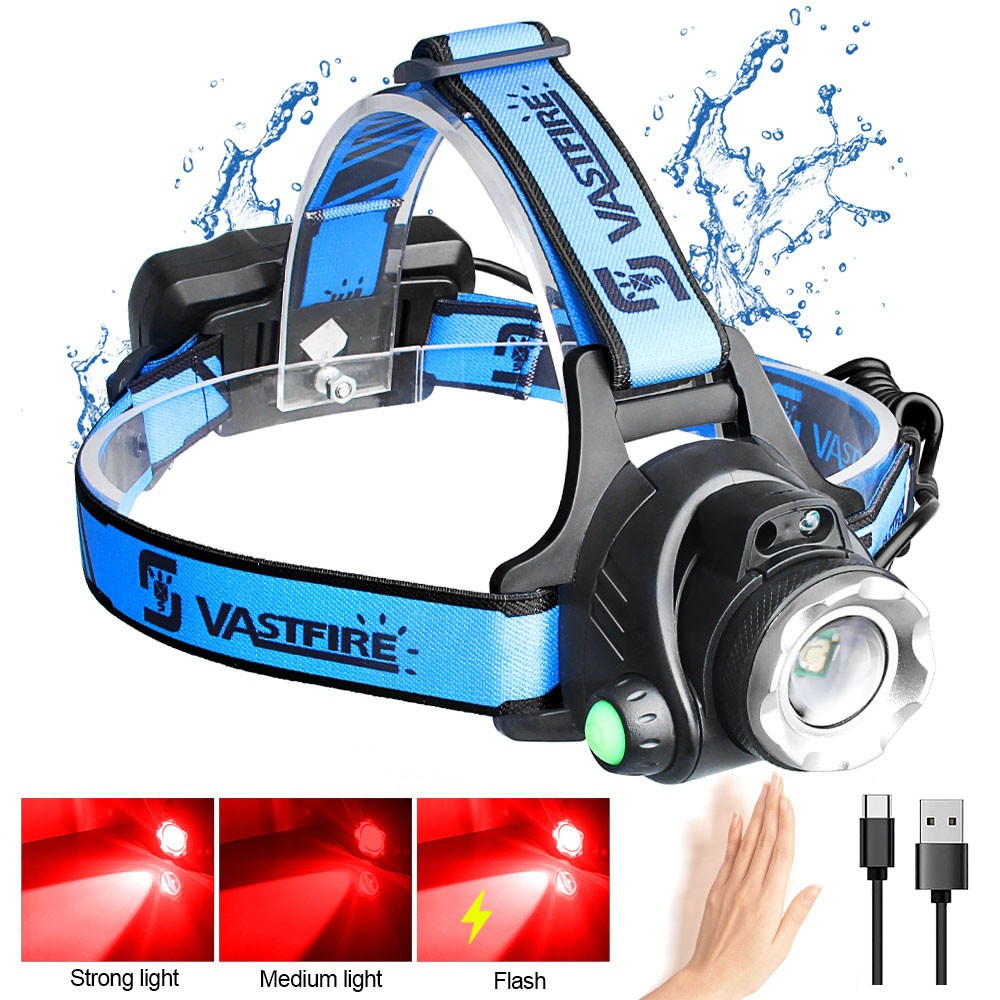 Rechargeable LED Headlamp with Red Light & Wave Control for Night Hunting