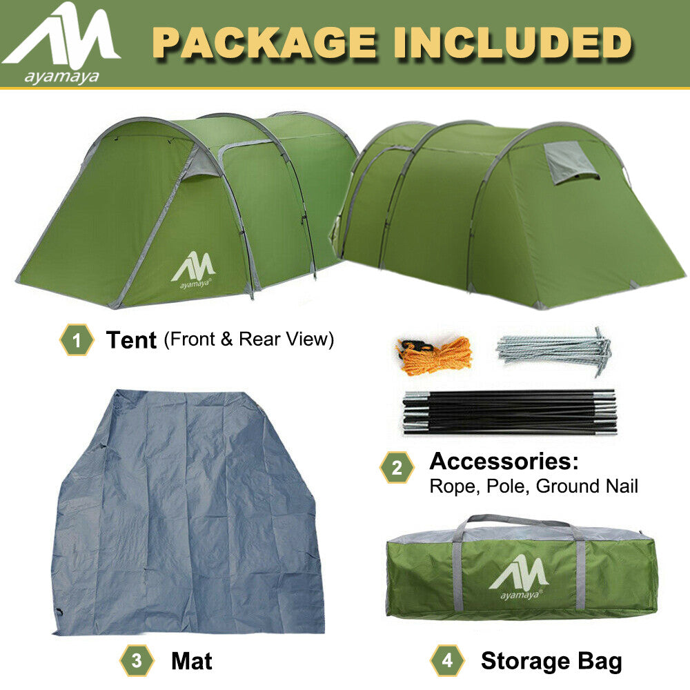 4 Person Waterproof Dome Tunnel Camping Tent with Vestibule