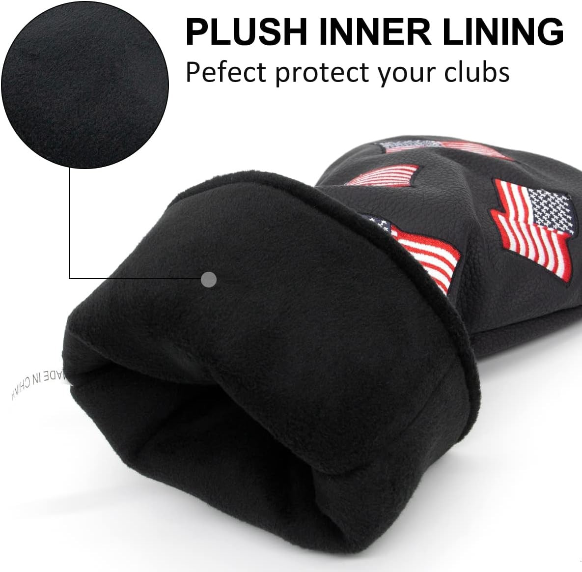 Patriotic Golf Club Head Cover Set USA Flag Driver Fairway Hybrid Black
