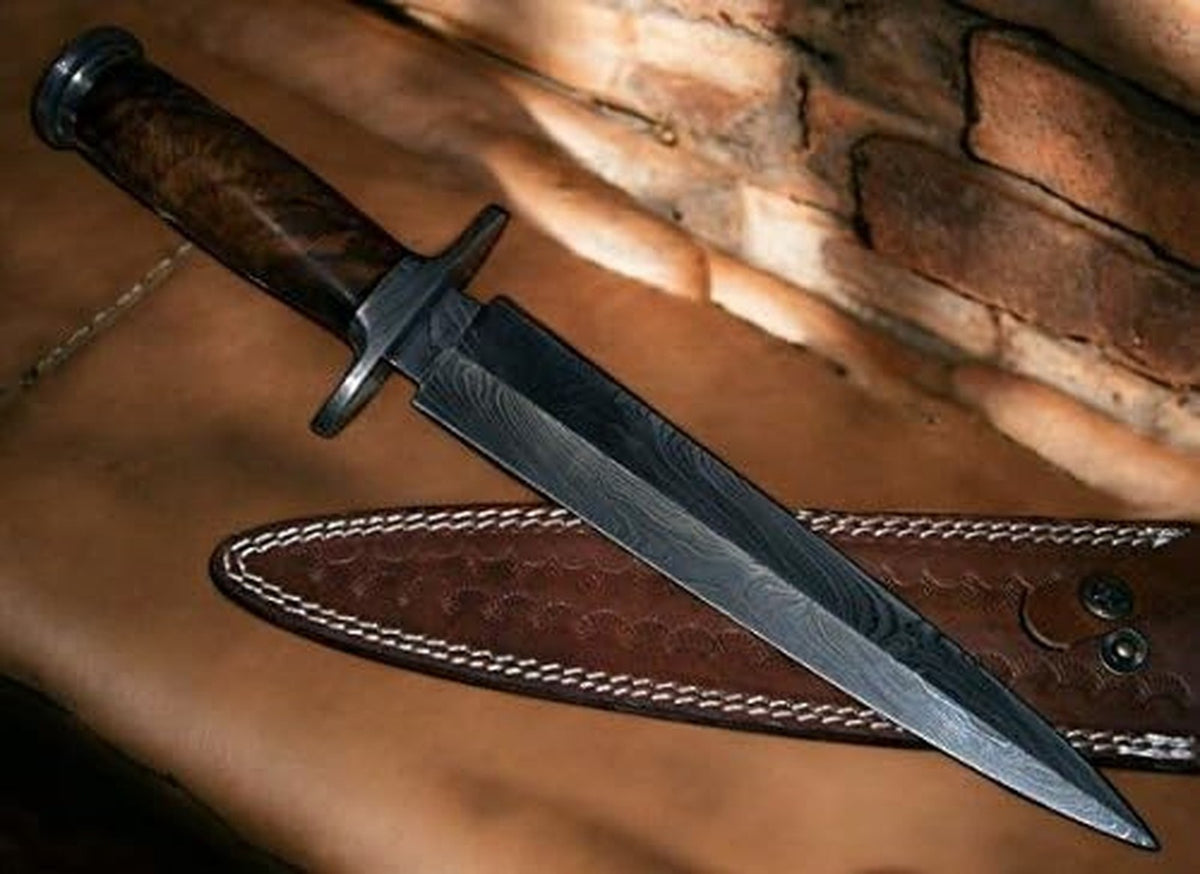 Handmade Damascus Steel Dagger Knife with Solid Rose Wood Handle