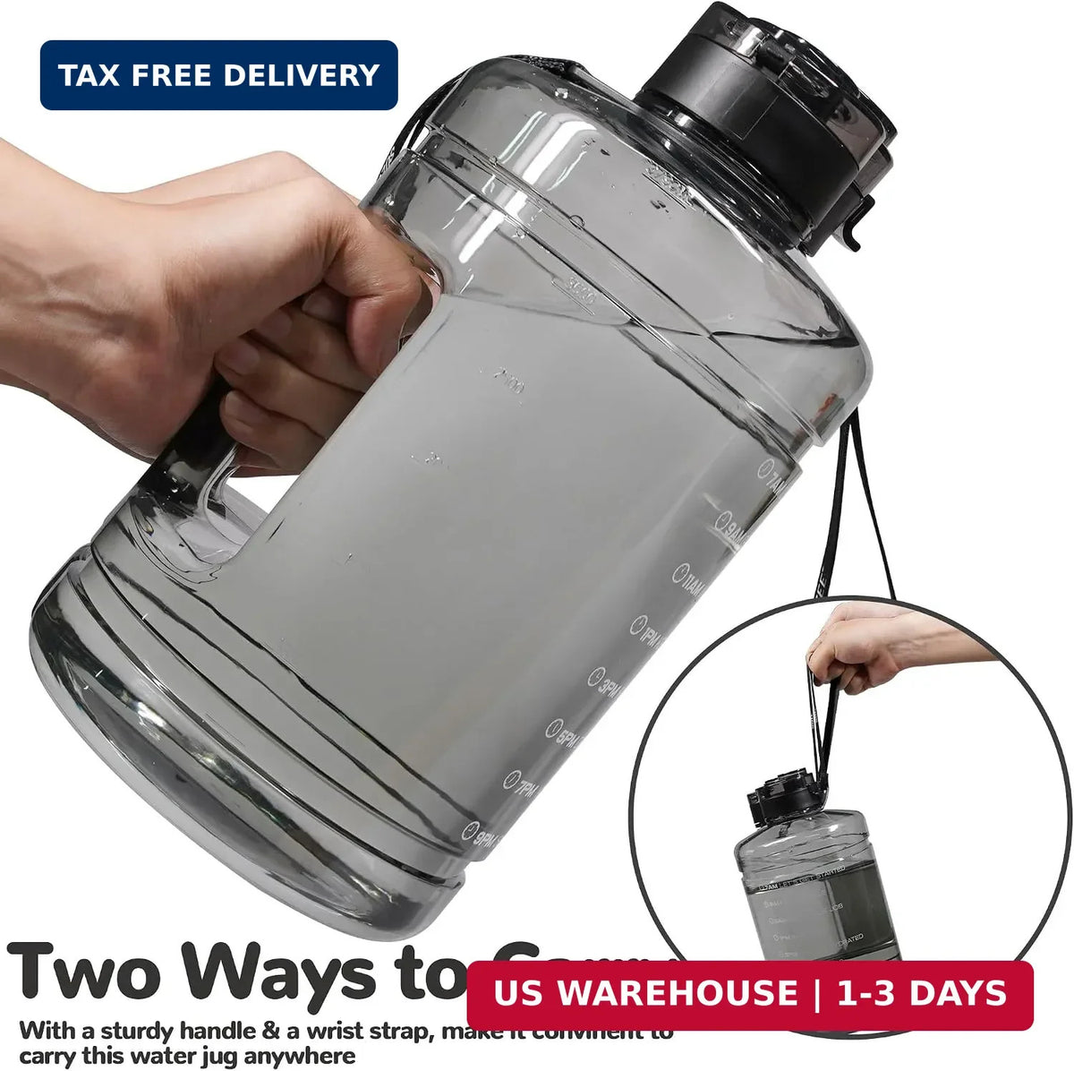 1 Gallon Water Bottle with Motivational Time Marker & Handle - Leakproof Sport Jug