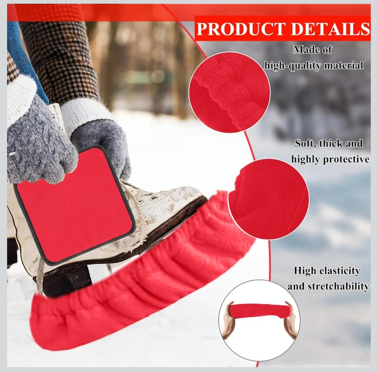 Ice Skate Accessories Set with Bag Guards Soakers Mat Red Black 16x13.35in