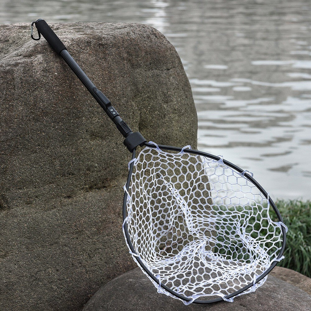 Lightweight Rubber Landing Net for Fly Fishing with Foldable Handle