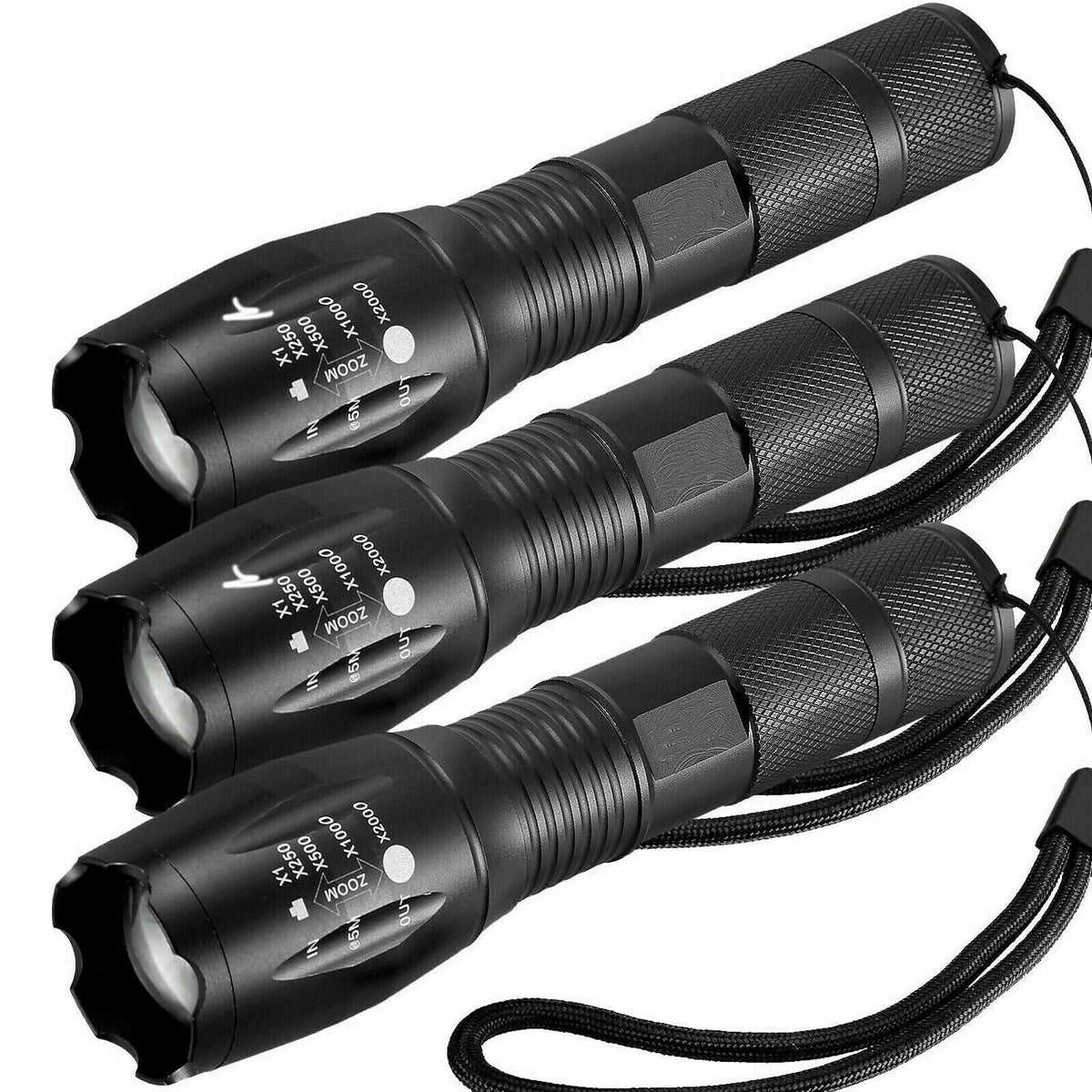 3-Pack High Power Tactical LED Flashlights with 5 Modes and Zoom Function