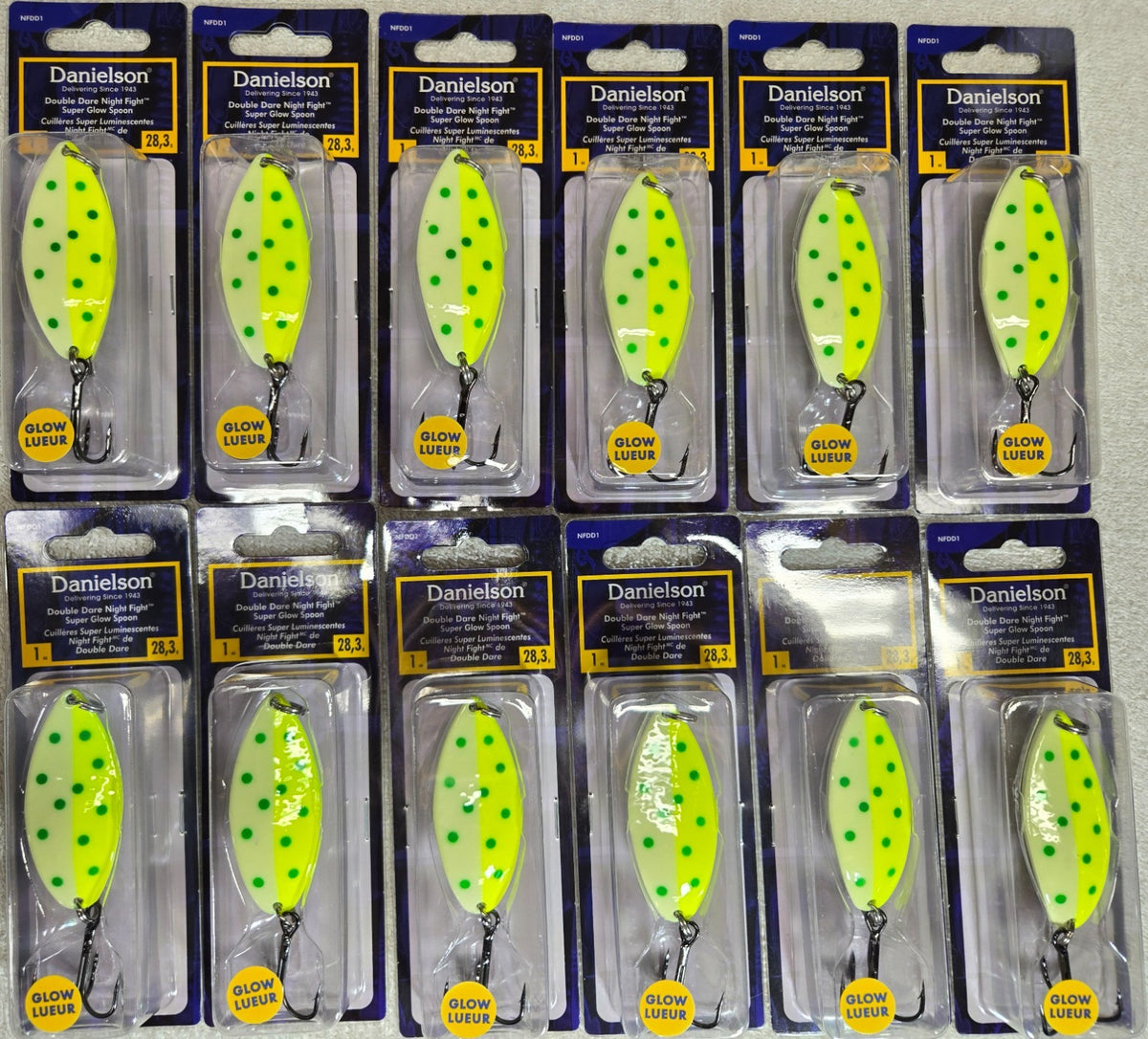 12 Pack Fishing Spoons - Danielson Night Fight Double Dare 1oz TKO Lures