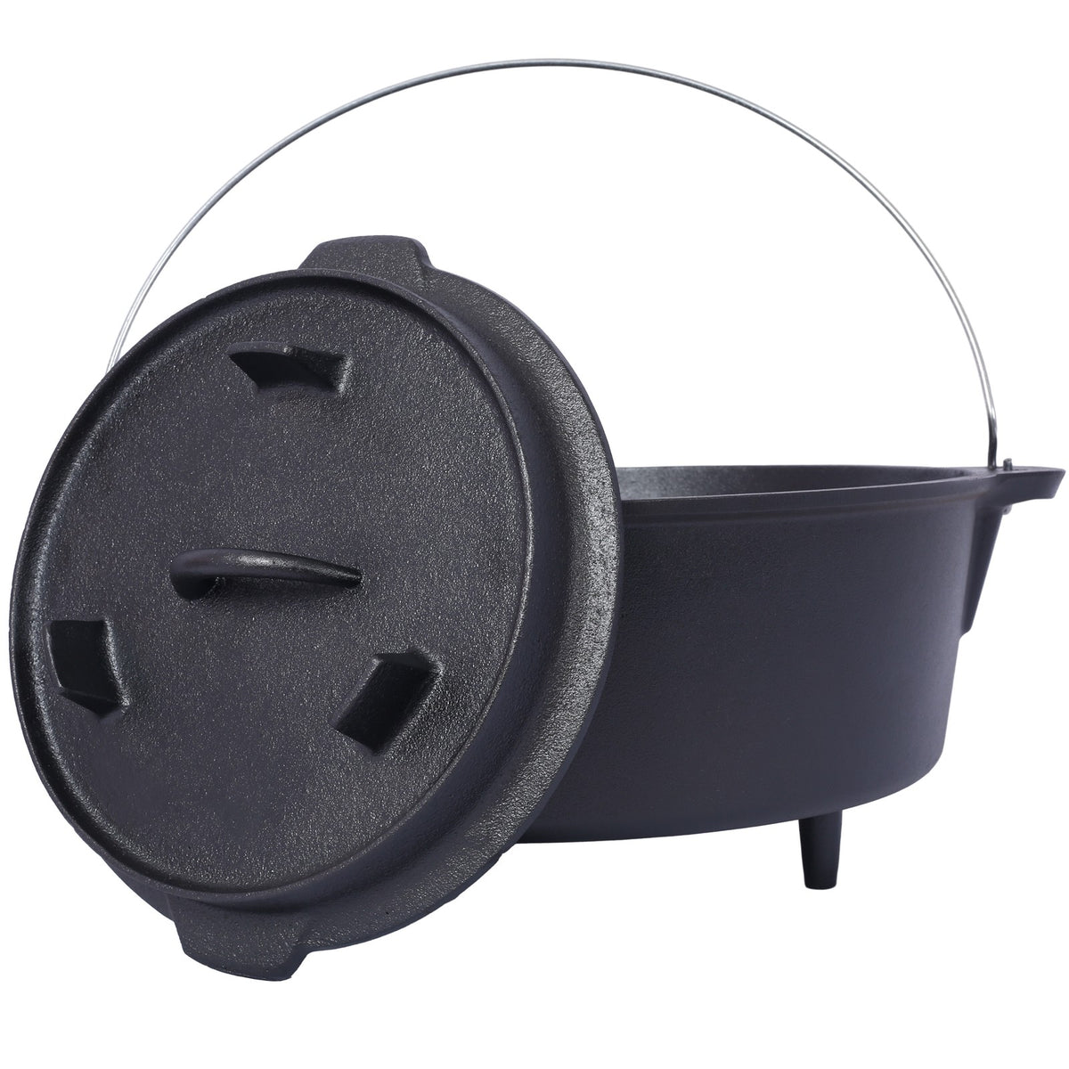12Qt Cast Iron Dutch Oven with Skillet Lid & Legs for Camping BBQ