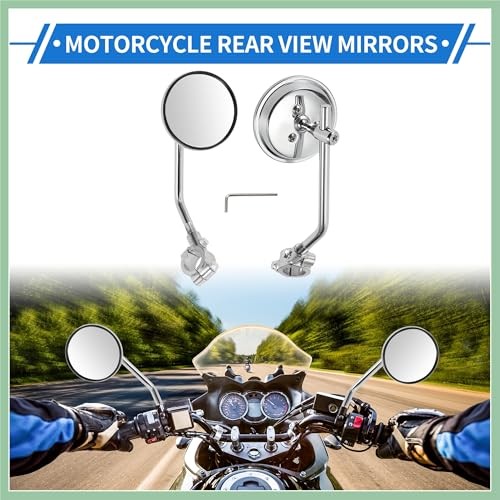 Universal Motorcycle Rear View Mirrors Handlebar Set Adjustable Iron Chrome