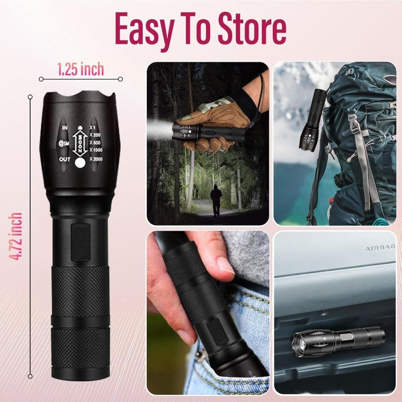 Rechargeable 2-in-1 LED Flashlight with White and Red Light, Waterproof
