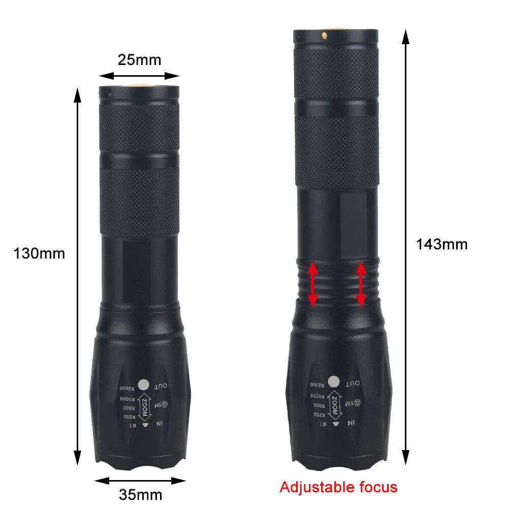 2-in-1 Tactical LED Hunting Flashlight with Zoomable Torch, Red/White Light