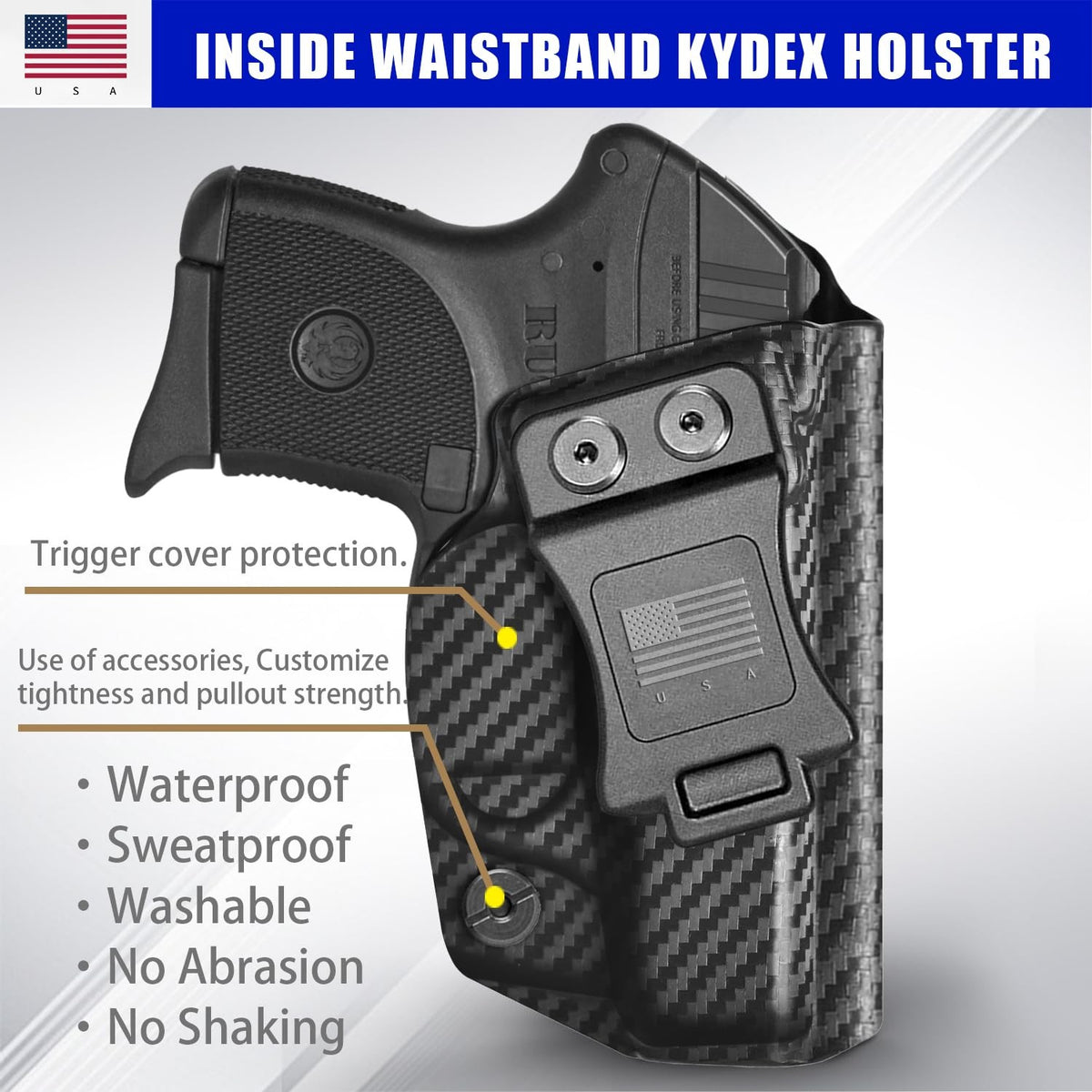 IWB Kydex Holster for Ruger LCP 380 Auto - Custom Fit, Adjustable Retention & Cant