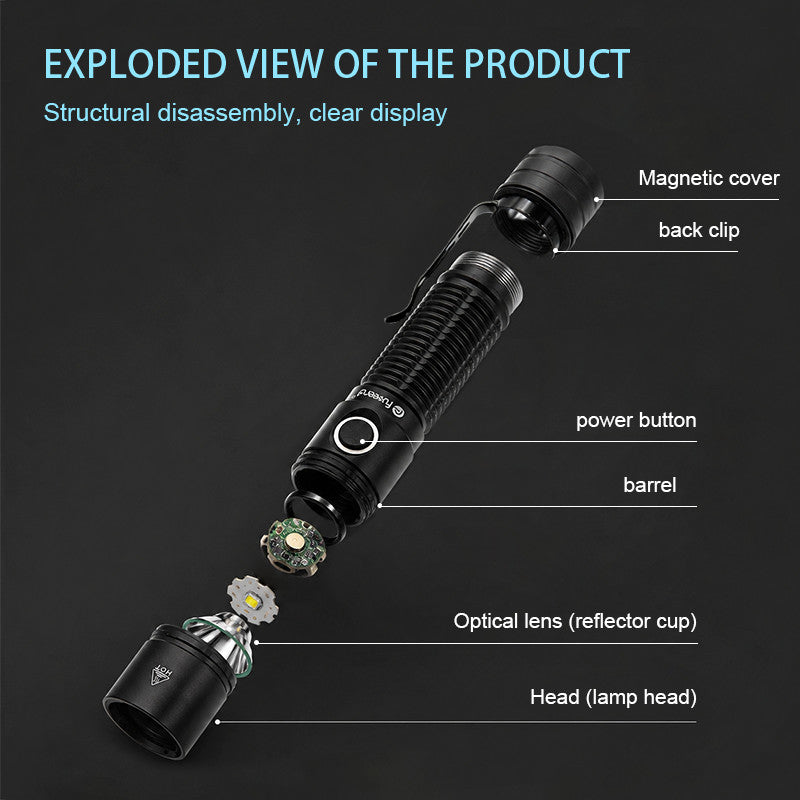 Rechargeable LED Tactical Flashlight with Magnetic Base - High Brightness, Durable Aluminum Body