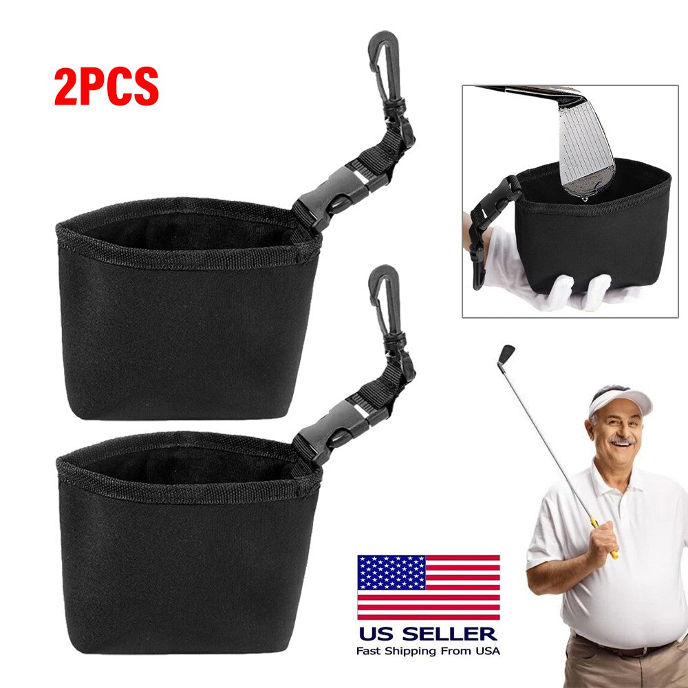 Portable Golf Club and Ball Cleaning Bag Set - Black, 2 Pieces