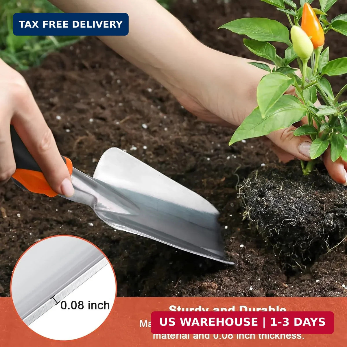 Heavy Duty Garden Hand Trowel with Ergonomic Handle - Rust Resistant Aluminum Soil Scoop