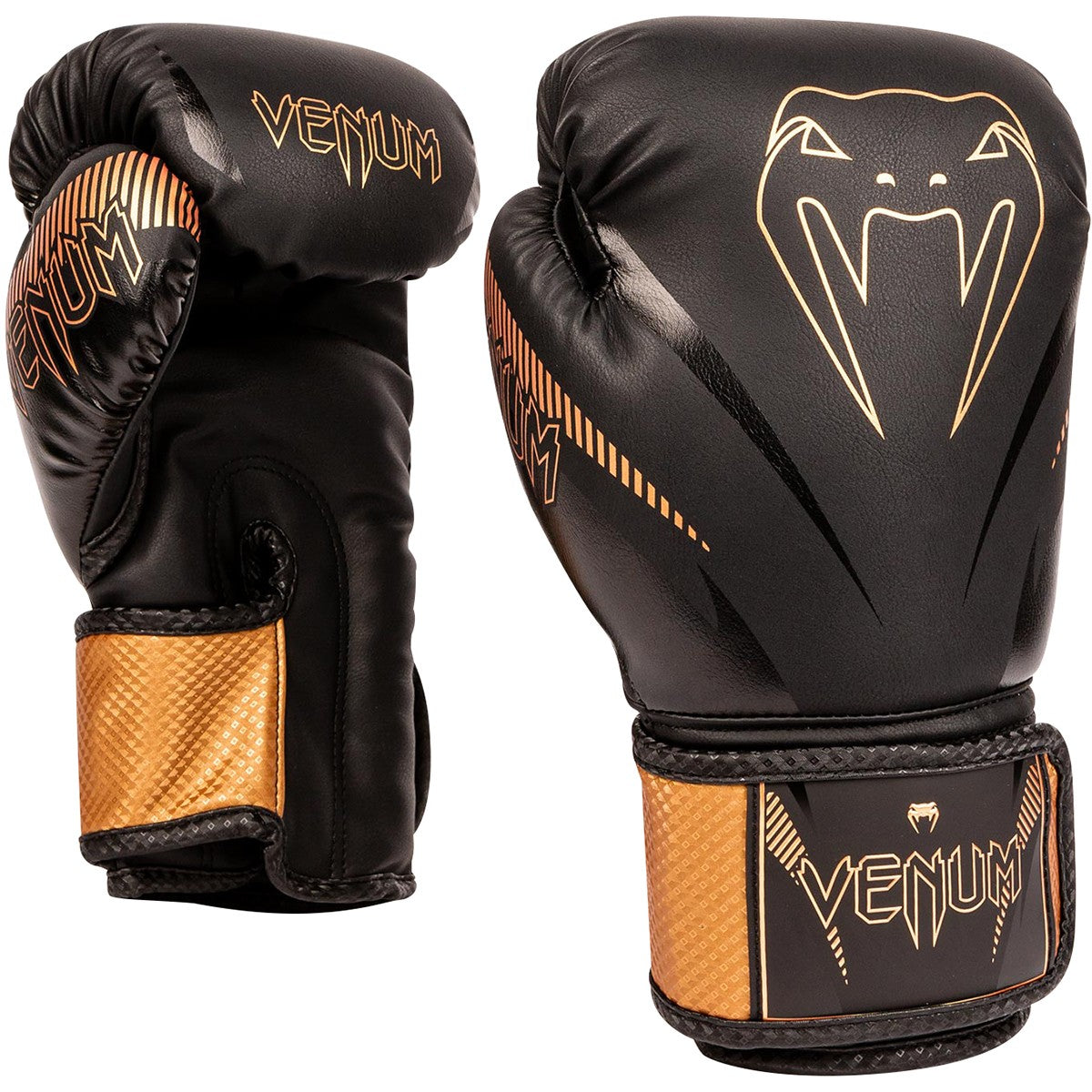 Impact Boxing Gloves with Hook and Loop Closure - Black and Bronze, 10-14 oz