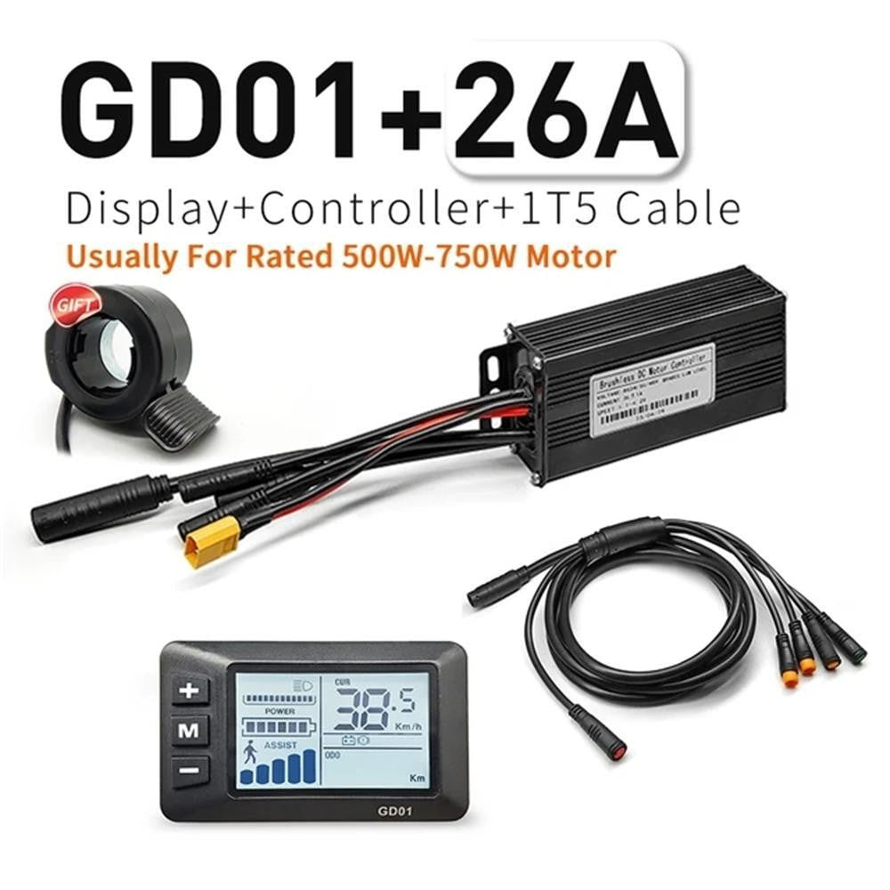 Electric Bike Controller 24V-48V 26A Sine Wave Display & Throttle for 500W-750W Motor