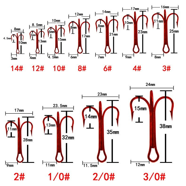 100PCS Carbon Steel Treble Fishing Hooks - Sharp & Durable