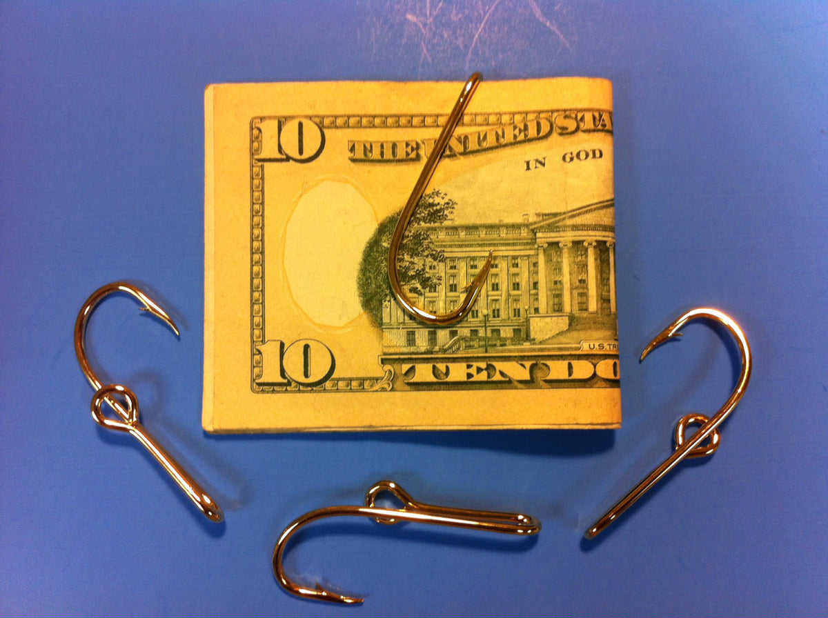 Fishing Hook Lapel Pin & Money Clip Set - Gold Plated Eagle Claw