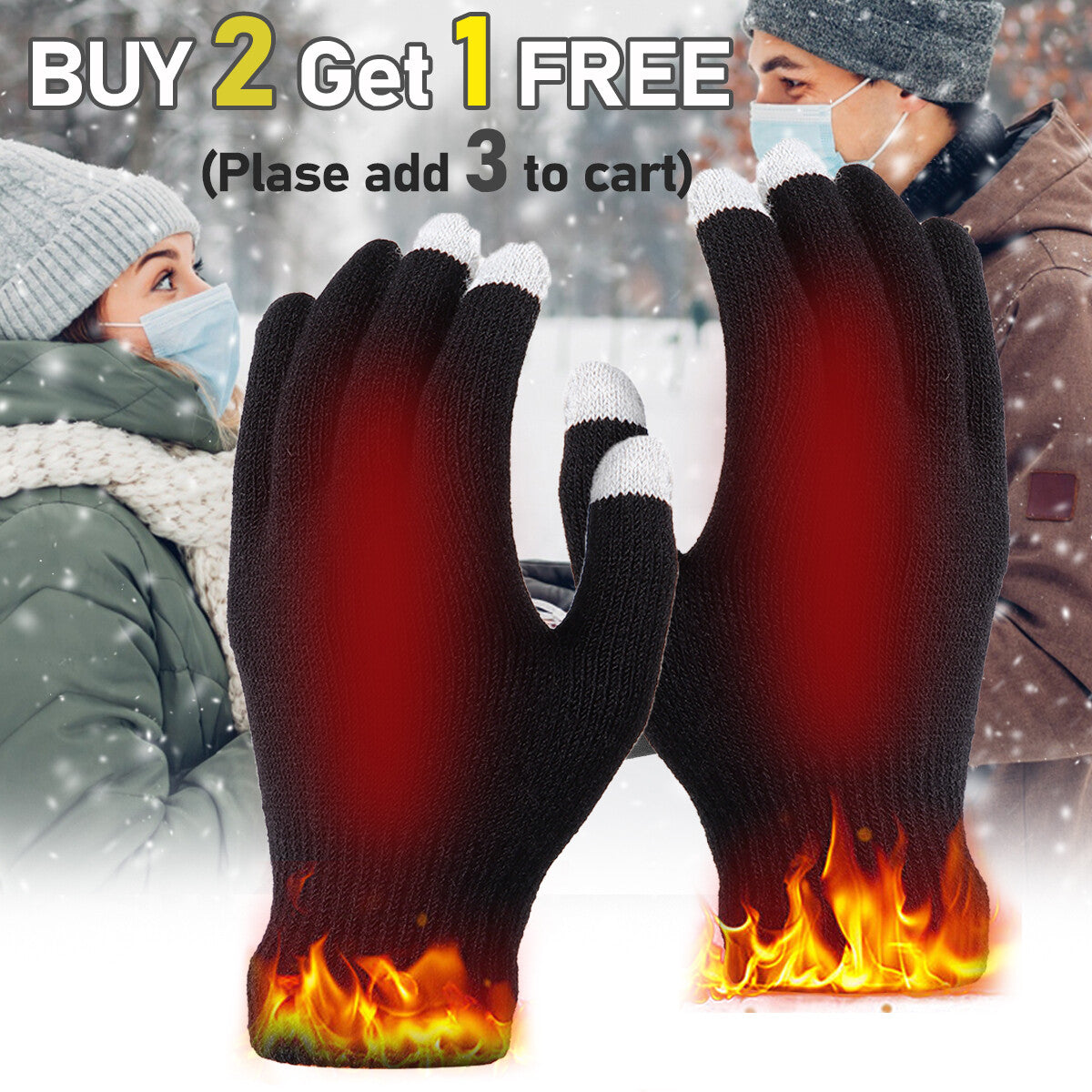 USB Heated Gloves Touchscreen Winter Mittens Knitted Hand Warmers