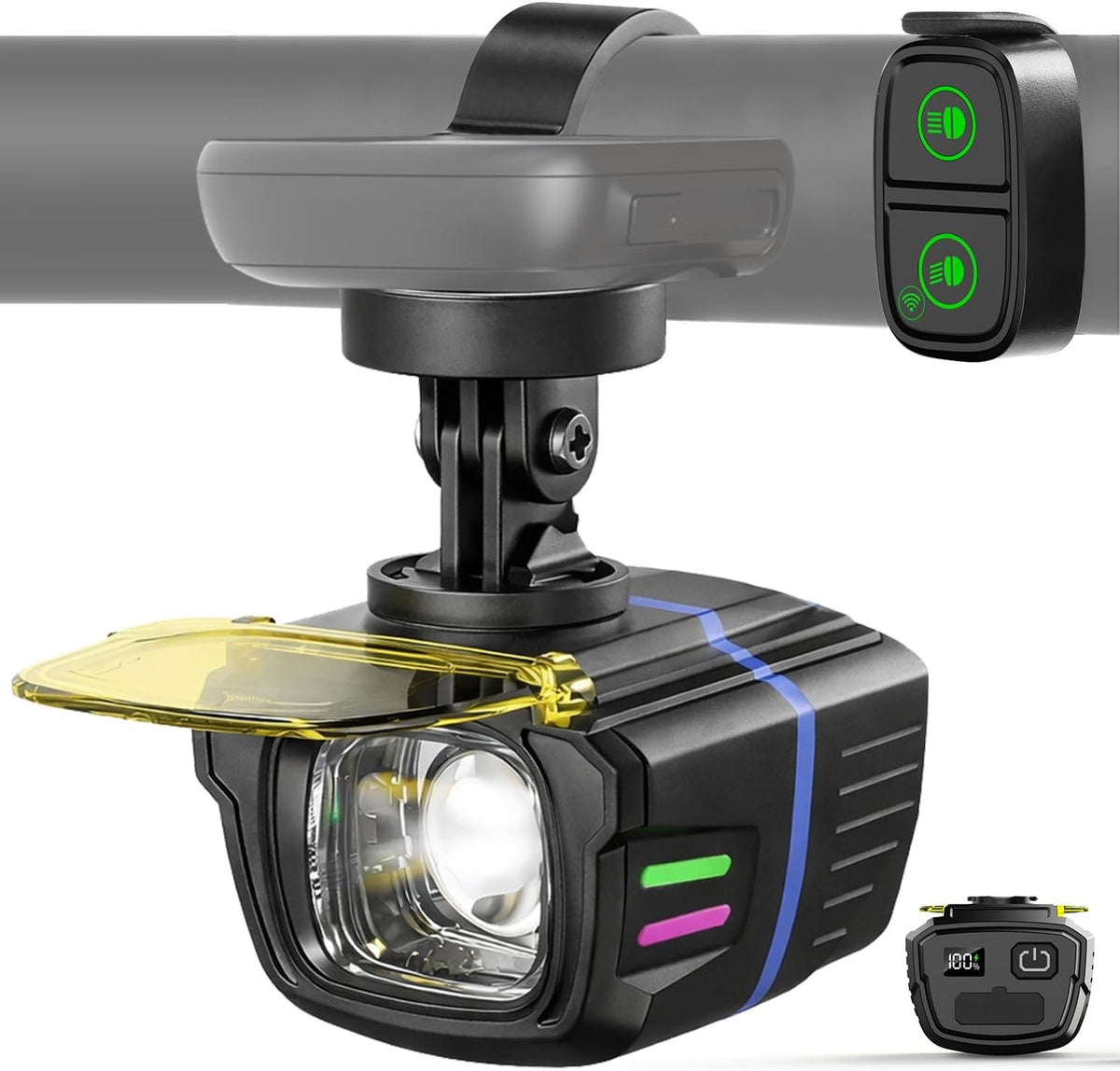 1100LM Wireless Bicycle Headlight with Remote Control USB Rechargeable LED