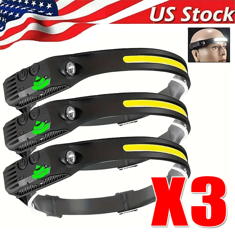 Rechargeable LED Headlamp with Motion Sensor and USB Charging