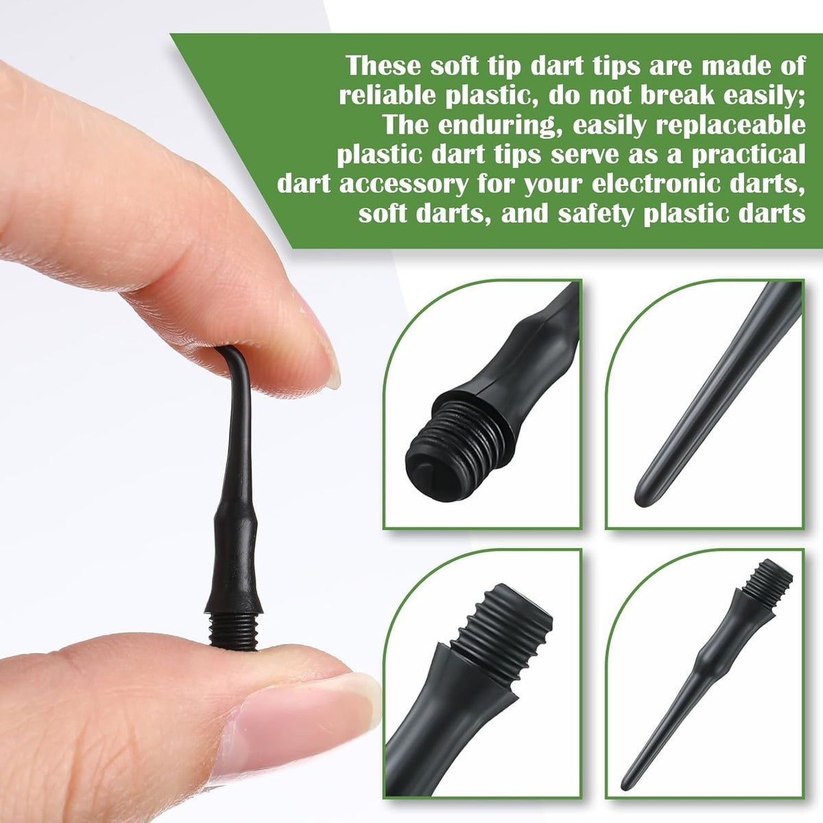 200-Pack 2BA Threaded Soft Tip Dart Tips – Plastic Replacement Tips for Darts