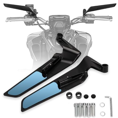 Adjustable Motorcycle Rearview Mirror with Anti-Glare Blue Lens & 360° Rotation
